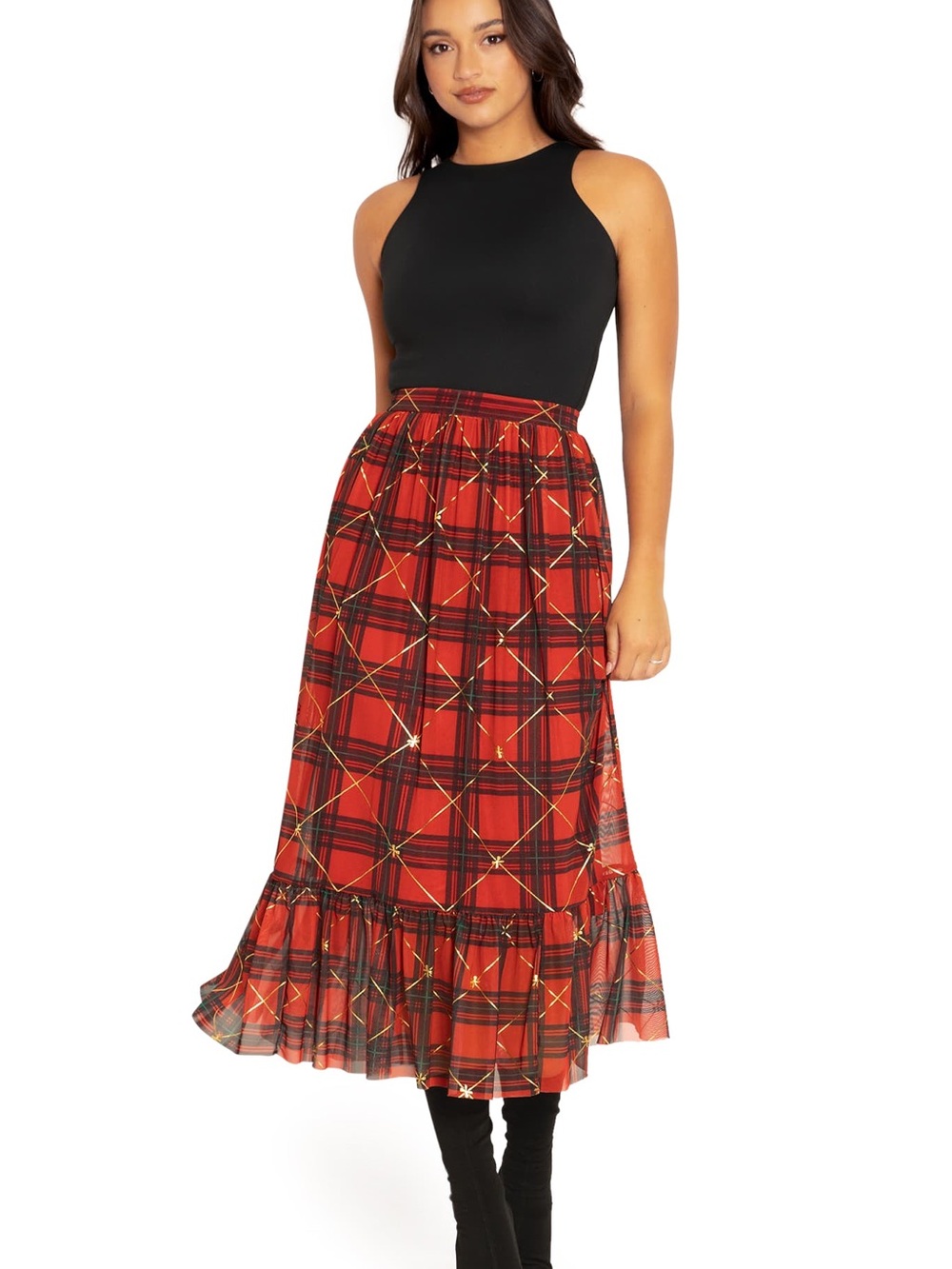 NWT Tartan Gift Wrap Frill Midaxi Skirt